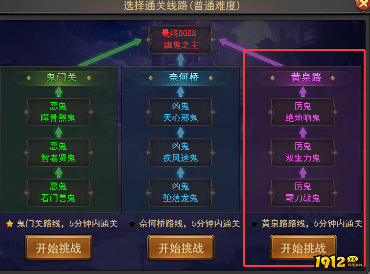 1912yx《王者之心2》幽鬼禁地——黄泉路路线