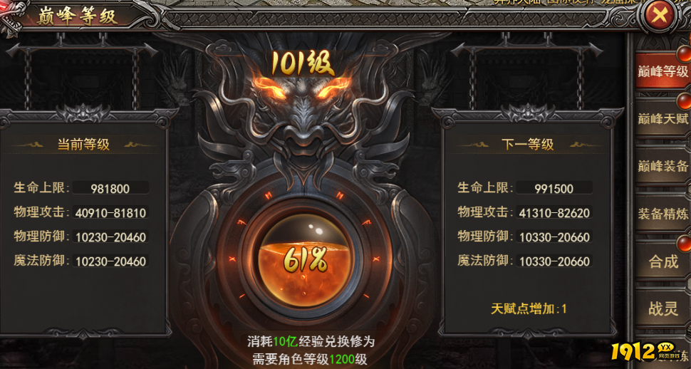 1912yx《王者之心2》巅峰等级介绍